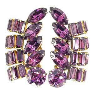 Vintage Large Runway Statement ~2” Earrings Signed Bellini Purple/Amethyst Color